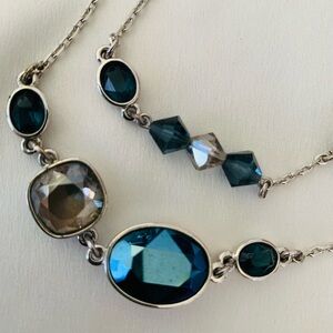Swarovski Montana Blue Silver Layered Necklace